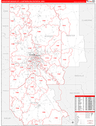 Shreveport-Bossier City Metro Area Wall Map Red Line Style 2026